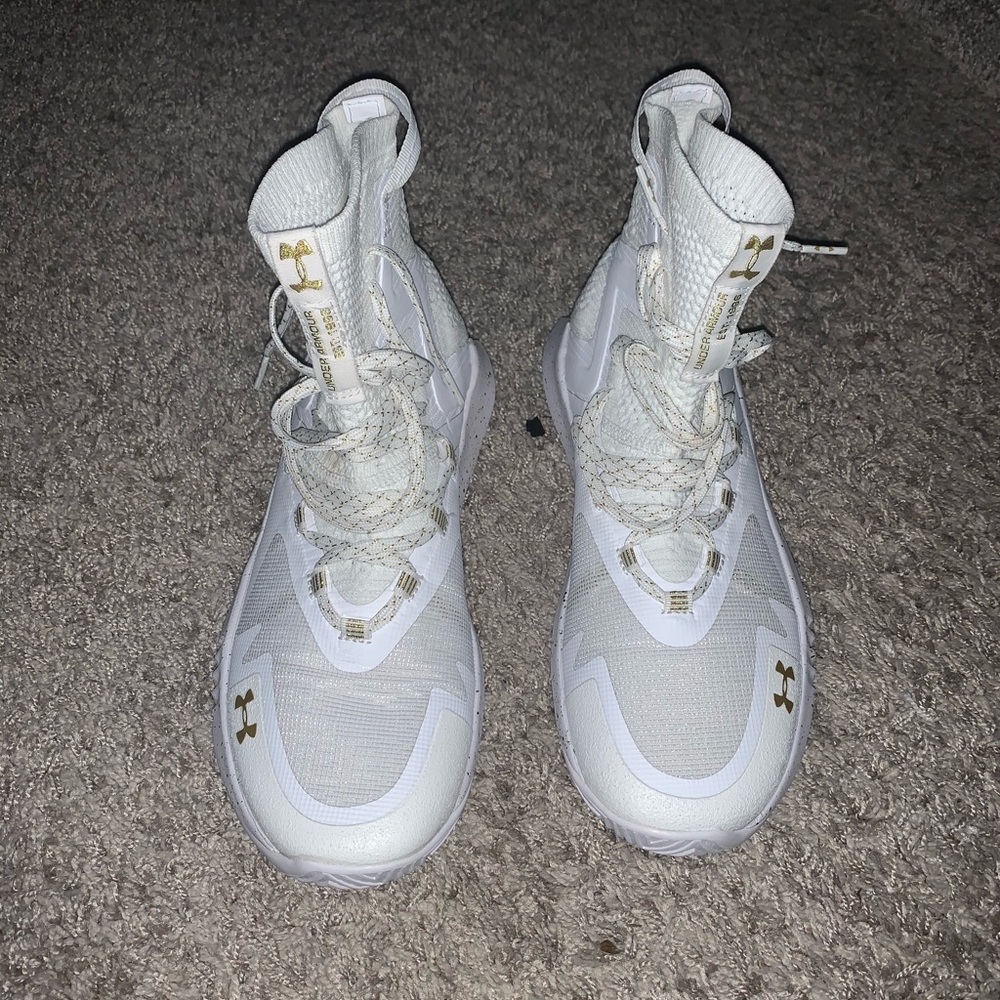 White and Gold Under Armour Court Shoes